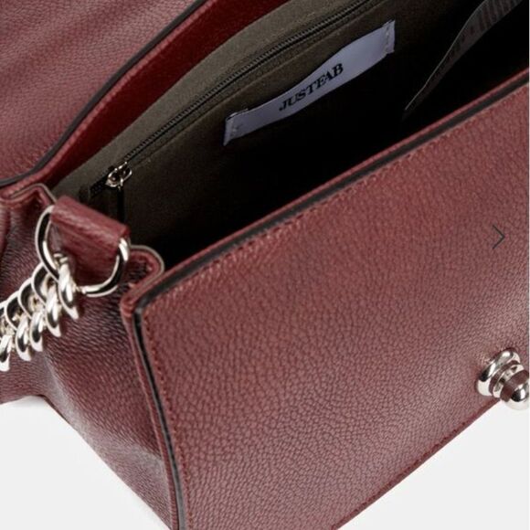 JustFab Talon Crossbody Burgundy Bag with Chain Shoulder Strap - Picture 4 of 4